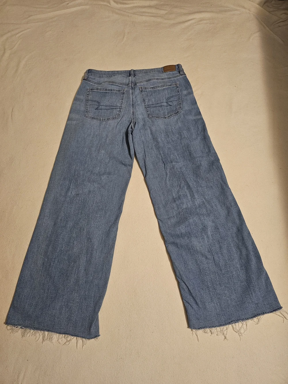 AMERICAN EAGLE Wms Baggy Wide-Leg Low-Rise Stretch Jeans Light Blue Sz 8 Regular